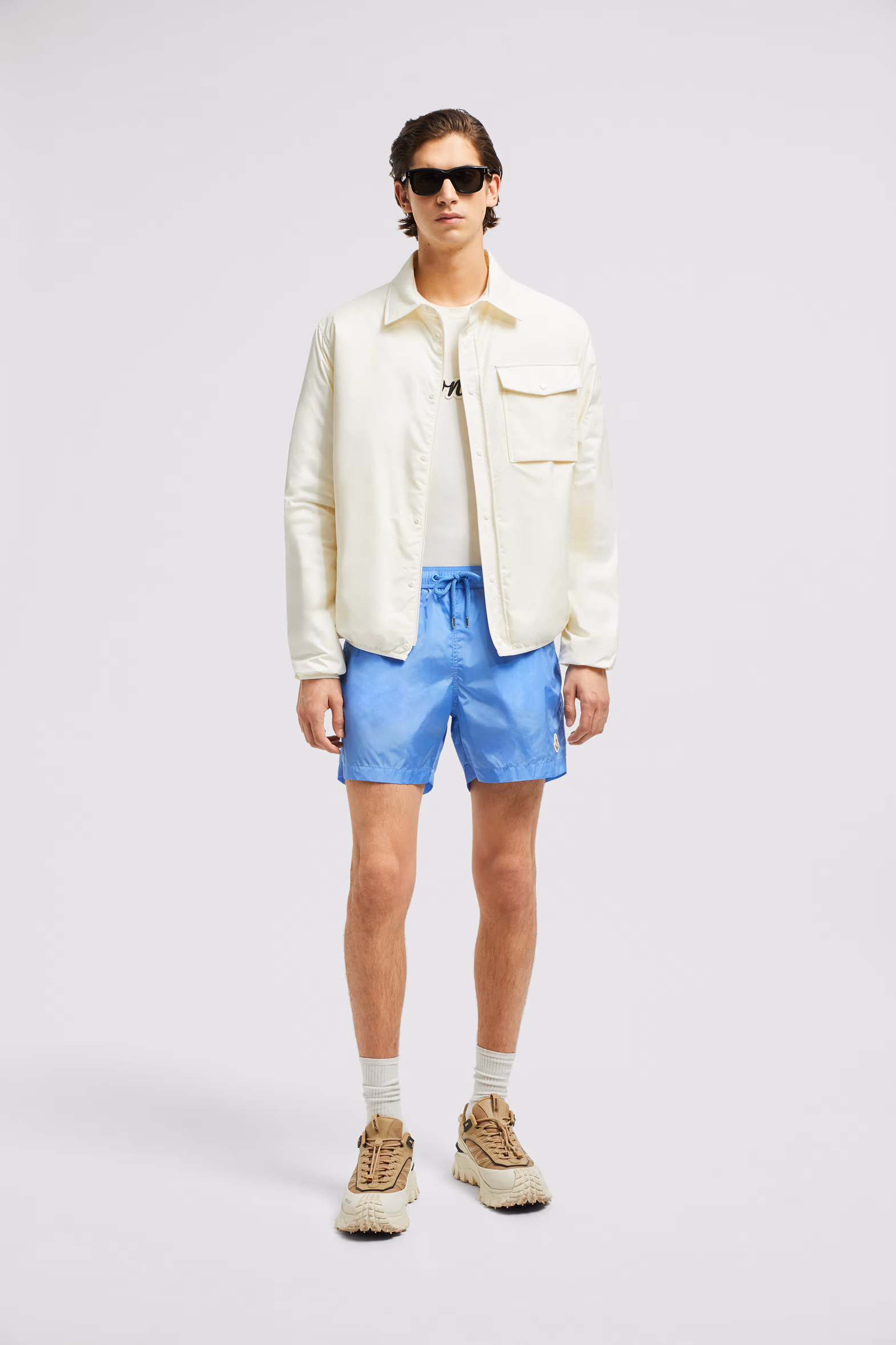 Logo Patch Swim Shorts Men Light Blue Moncler 2